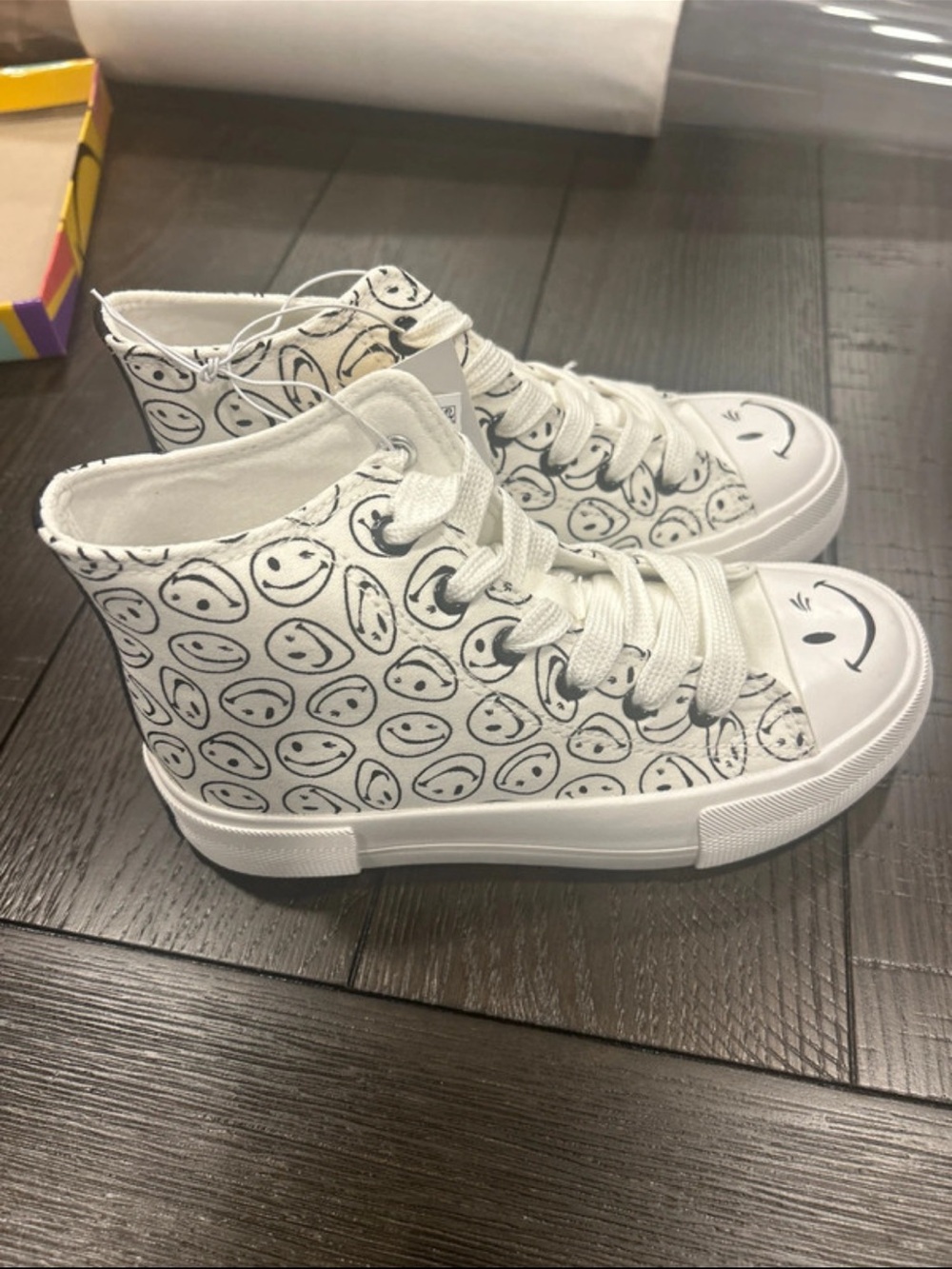 Joe Boxer White High-Top Sneakers with Black Smiley Print